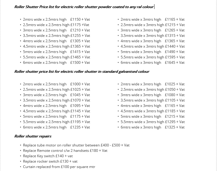 Roller shutter Price Guide